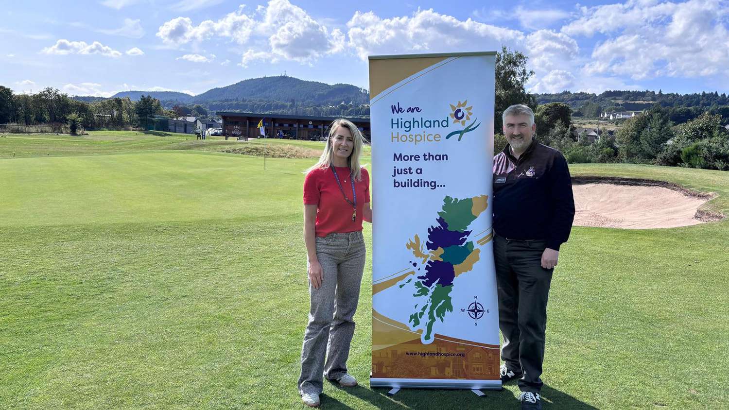 Karen Duff, corporate fundraiser for the Highland Hospice, pictured with Graham Ramsay, at the Kings Golf Club in Inverness, which hosts the Golf Highland Champion of Champions event on Sunday